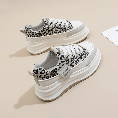 Women's Sneakers Spring New Thick Soled Leopard Print Sports Shoes Female Students Casual Board Shoes Fashion Lace Up Sneakers