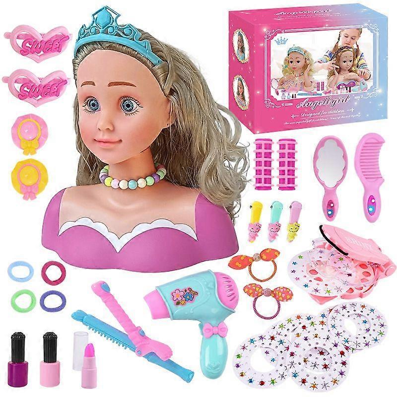 35-piece Doll Toy Set Styling Head Doll for Kids Hairdressing Set with Toy Hairdryer Girls Make Up , Girls Gifts Birthday Role Play Toys for Girl 4 5 
