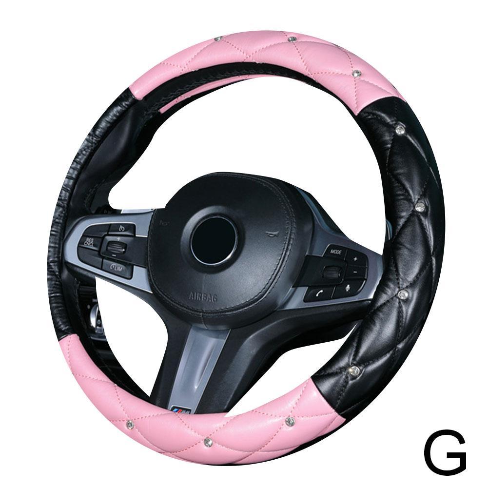 Universal PU Leather Car Steering Wheel Cover Bling Rhinestone Crystal Car Handcraft Interior Decor Accessories For Women L L9C9