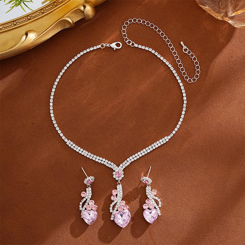 Luxury European & American Gemstone Heart Earrings & Necklace Set