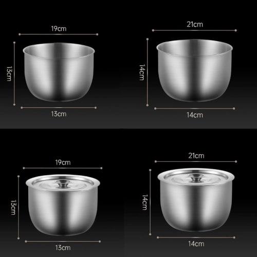 NICE FIVE Deep Bowl, Stainless Steel Cookware, Ideal for Baking, Bread, Salads, and Egg Beating, Ideal for Home and Commercial Use (21cm, with Lid)