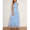 Blue Mesh Princess Dress: European & American Multi-Layer Ruffle Cake Dress