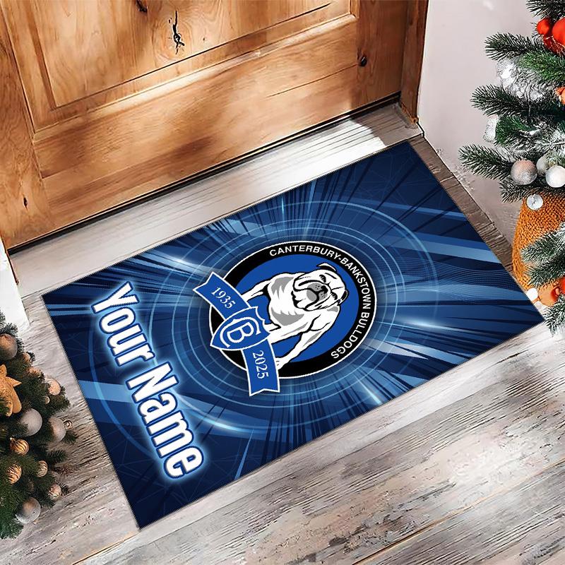 Canterbury-Bankstown Bulldogs Crystal Velvet Rug, Custom Name Text Personalized Non‑Slip Floor Mat for Home Decor Gift