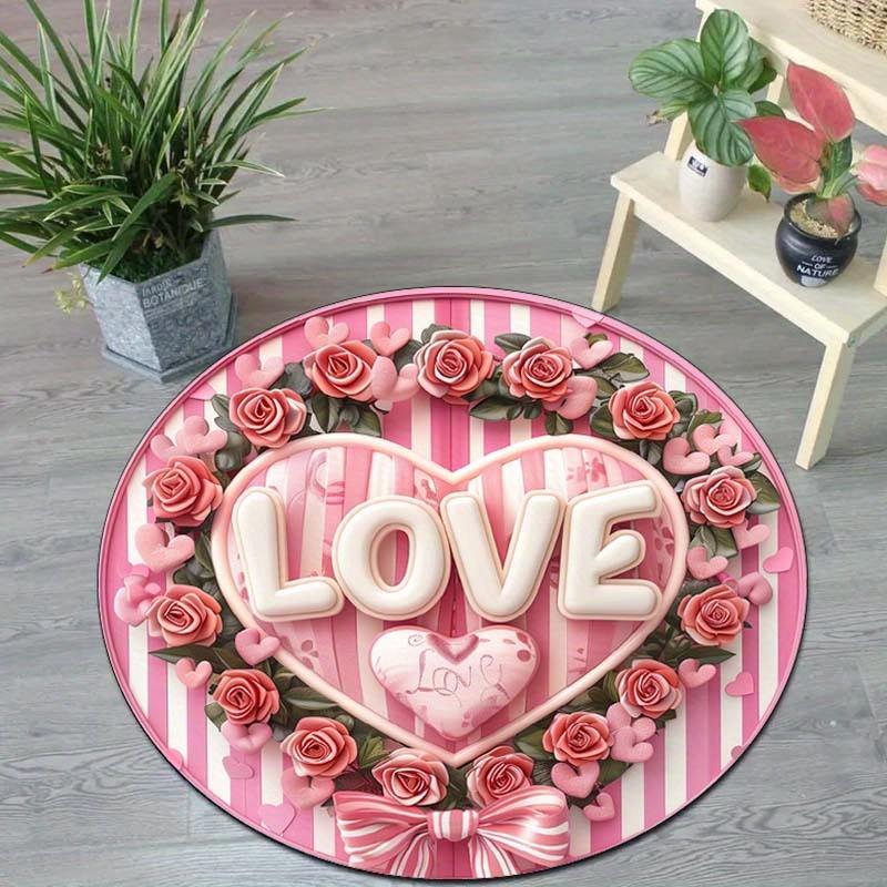 

Floral Couple Round Mat, Non-Slip Stain-Resistant Machine Washable Soft 100% Polyester for Home Yoga Decor, Gift Idea Diameter 60cm