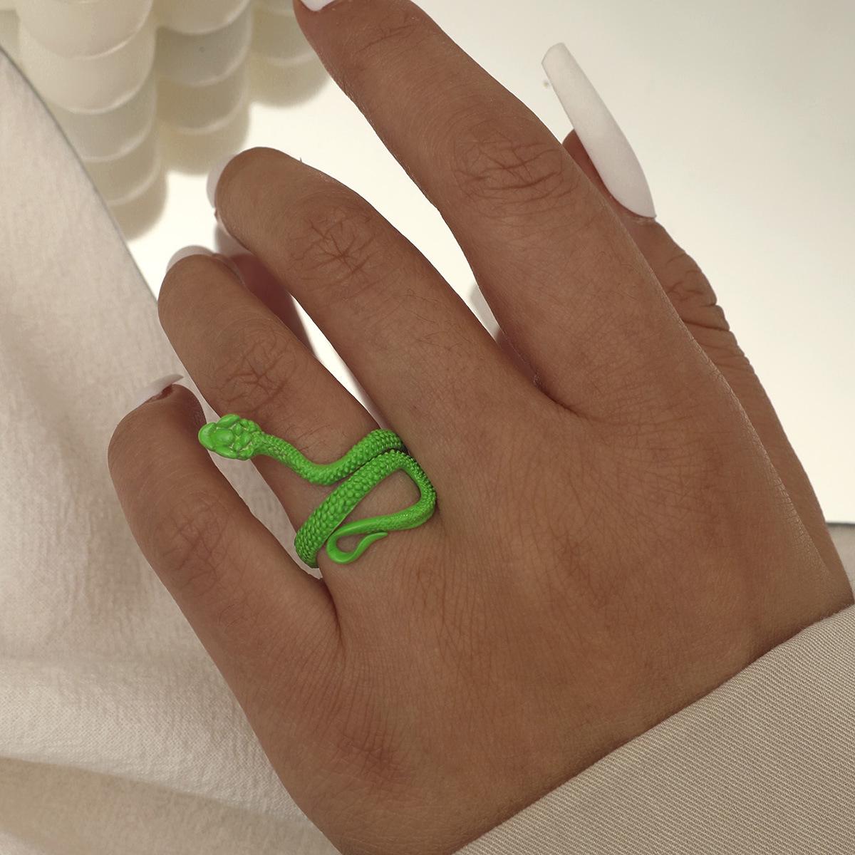 Versatile European  American Fashionable Green Snake Ring Adjustable