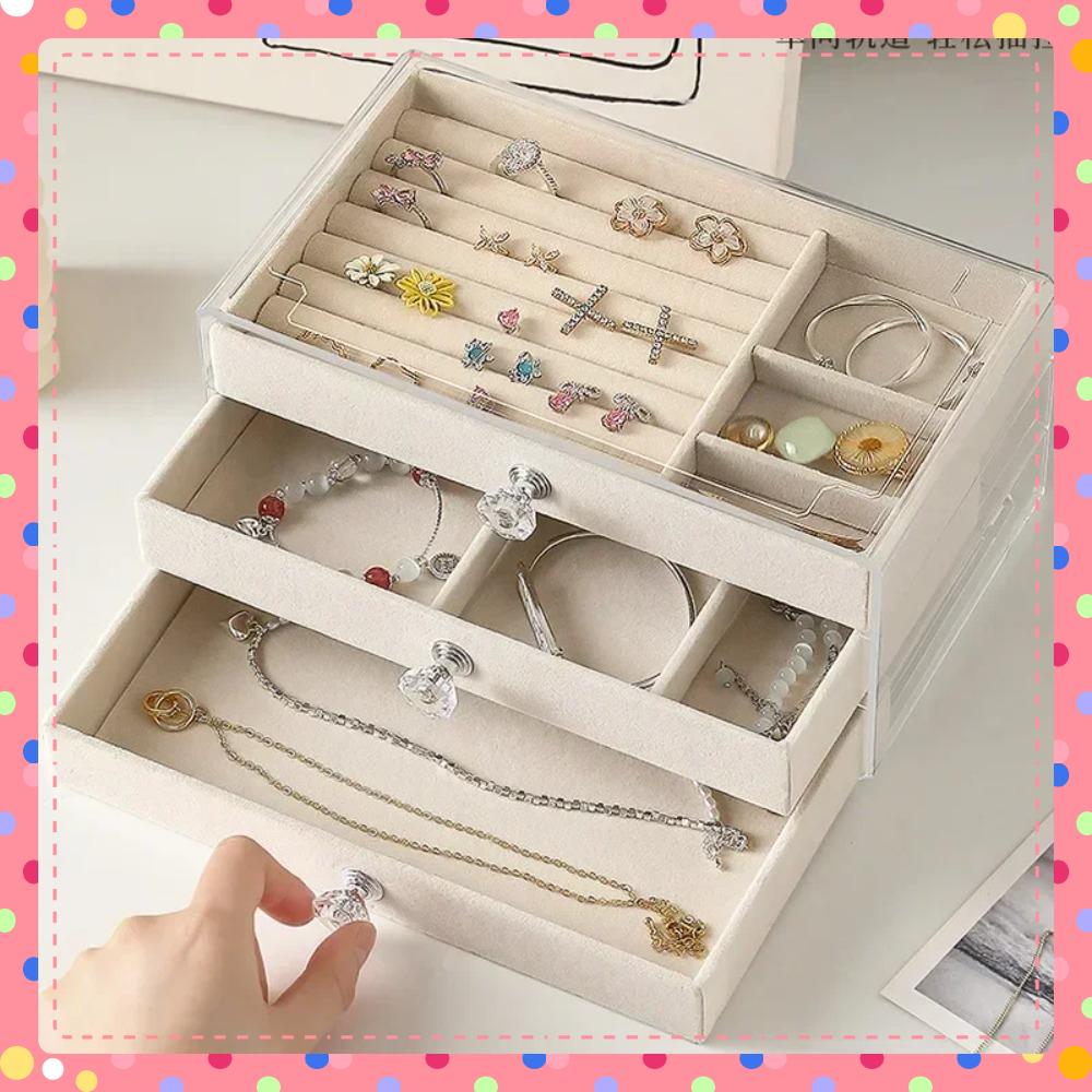 Nou Organizator de Bijuterii Acrilic Velvet Modernizat cu 3 Sertare Stand de Afișare Stocabil Cutie pentru Brățări Suport Etui pentru Femei