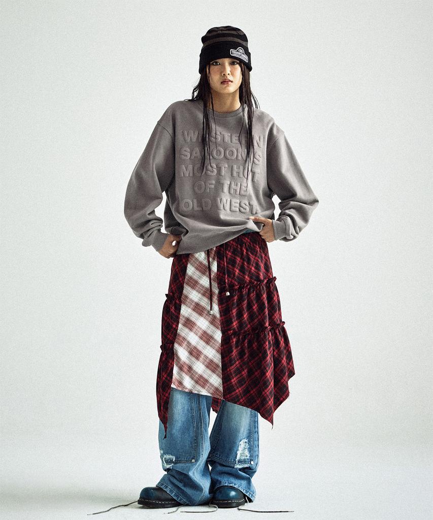 The Vinyl House Unbalance Layered Check Skirt (W) Red