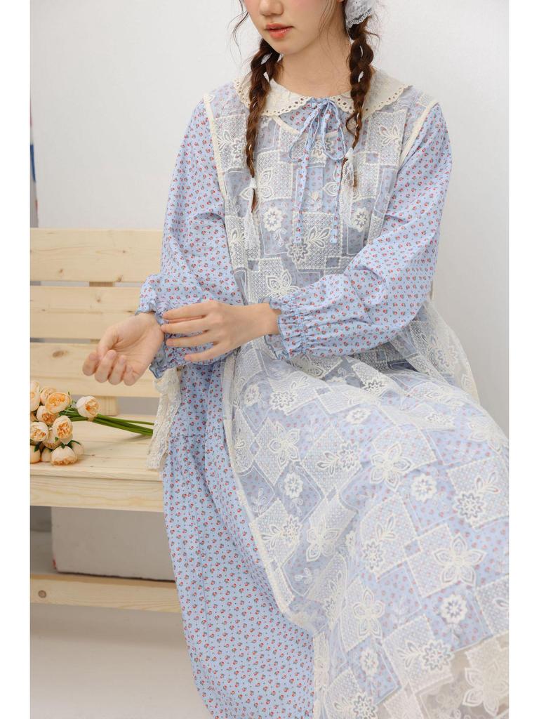 Sweet Mori Girl Embroidered Layered Vest Dress