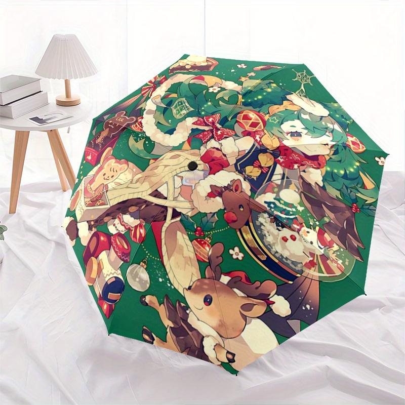 

1pc Christmas Fantasy Fully Automatic Folding Portable Umbrella, 8 Iron Frames, Three-Fold Design, Suitable for All Seasons, Suitable for Outdoor Use.