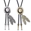 Retro Cowboy Jazz Hat with Feather & Cowhide Bolo Tie