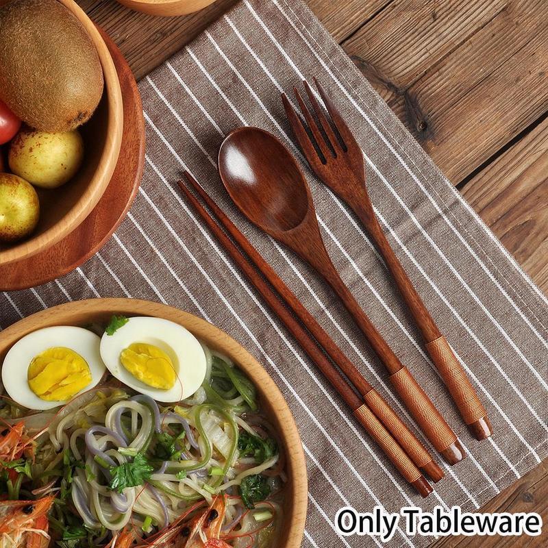 New Handmade Japanese Natural Wood Chopstick Spoon Fork Tableware Set Rice Soup Bamboo Utensil Home Kitchen Dinnerware Suit