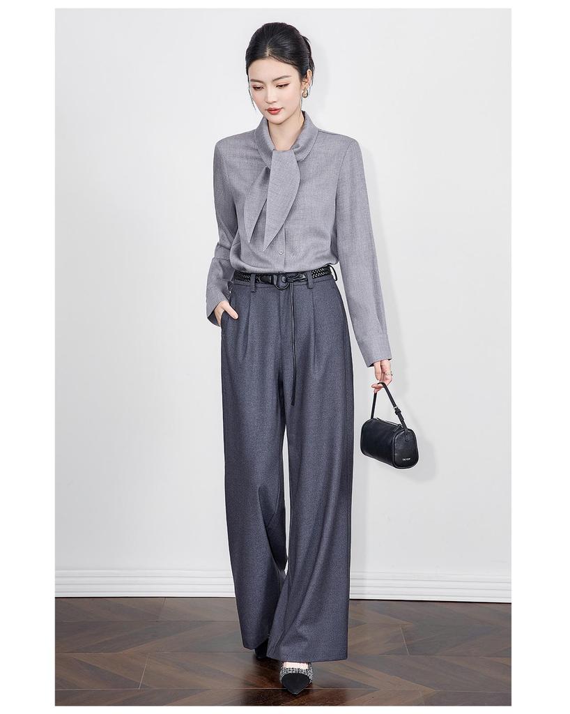 Tencel Wool Rabbit Ear Collar Lace-up Long Sleeve Women's Shirt for Autumn/Winter