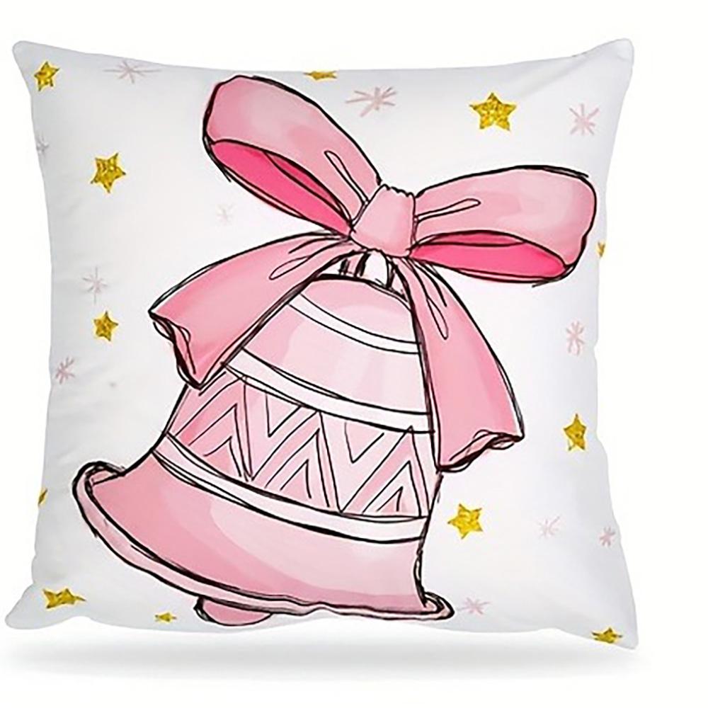 Christmas Themed Pink & White Pillowcases: Santa, Trees, Bell, Snowman Sofa bed cushion cover, New Year home decoration