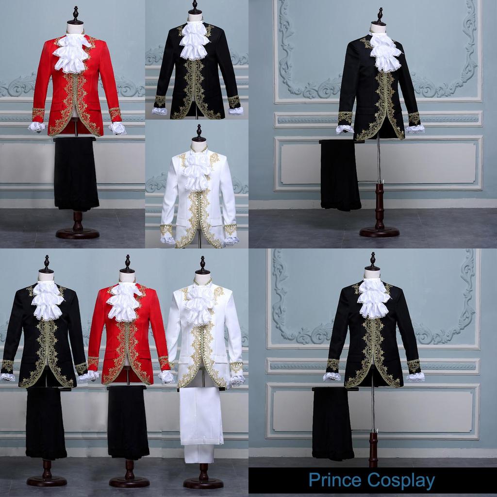Regal King Prince Renaissance Medieval Men Cosplay Costume Coat And Pants Set