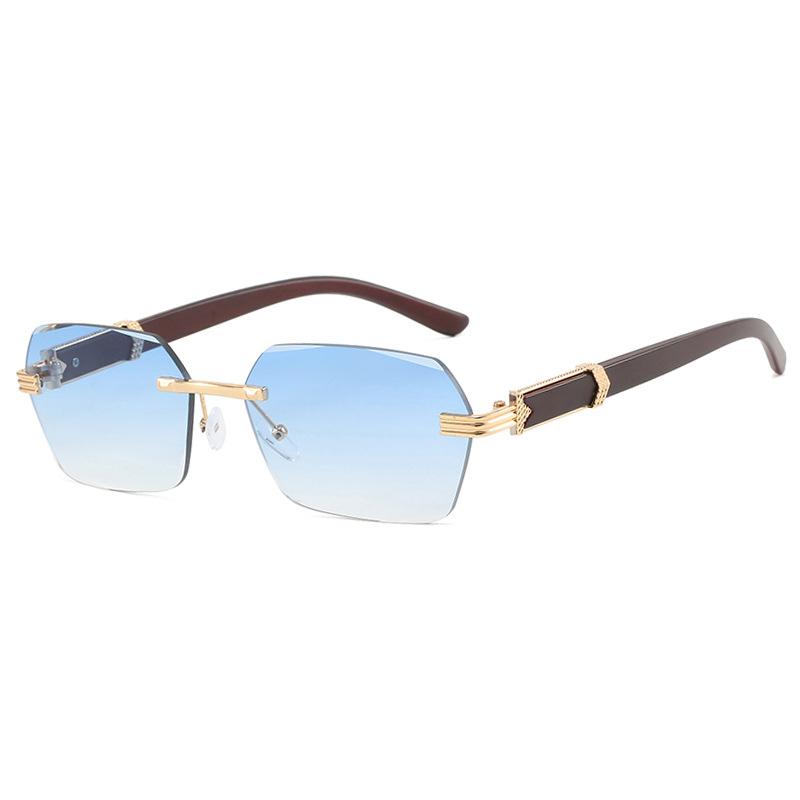 Wooden Frame Sunglasses For Men Women Fashion Rimless Rectangle Eyewear Populor Gradient Lenses Outdoor Driving Sun Glasses