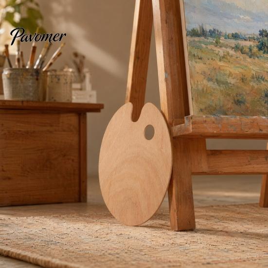 Wooden Paint Palette with Thumb Hole for Oil, Acrylic, Oval Wood Watercolor Painting, Oval-Shaped Art Tray Artists Left Right Handed