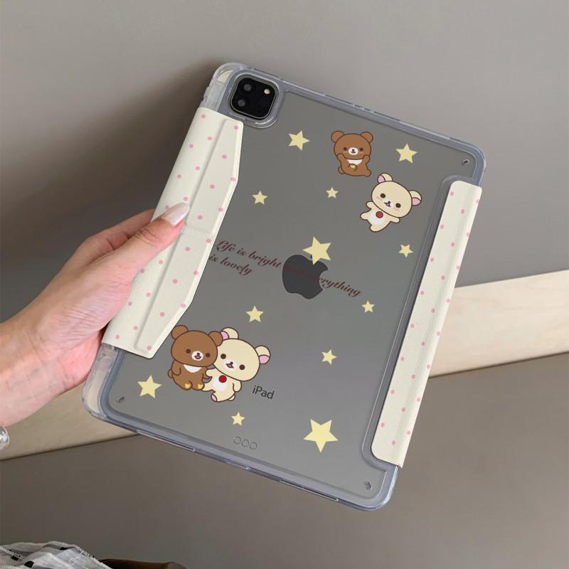 Kawaii Bear Polka Dot Y-Fold Tri-Folio Case IPad 11 Air 7 6 10 With Pencil Slot Cartoon Style