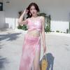 Three-piece Resort Bikini Suit Tie-dyed Print Beach Sunblock Skirt Swimsuit Set