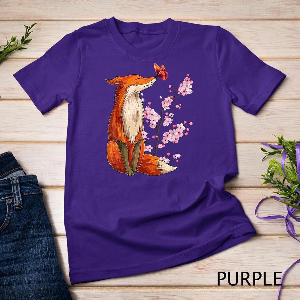 Japanese Fox Cherry blossom Flower sakura trees Kawaii T-Shirt Unisex T-shirt 8 M