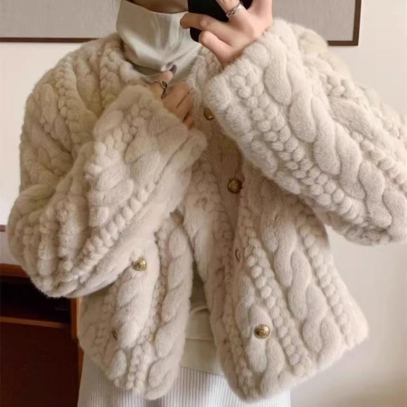 Autumn and winter thickened long large size knee imitation mink cardigan fur coat twist imitation mink plush jacket