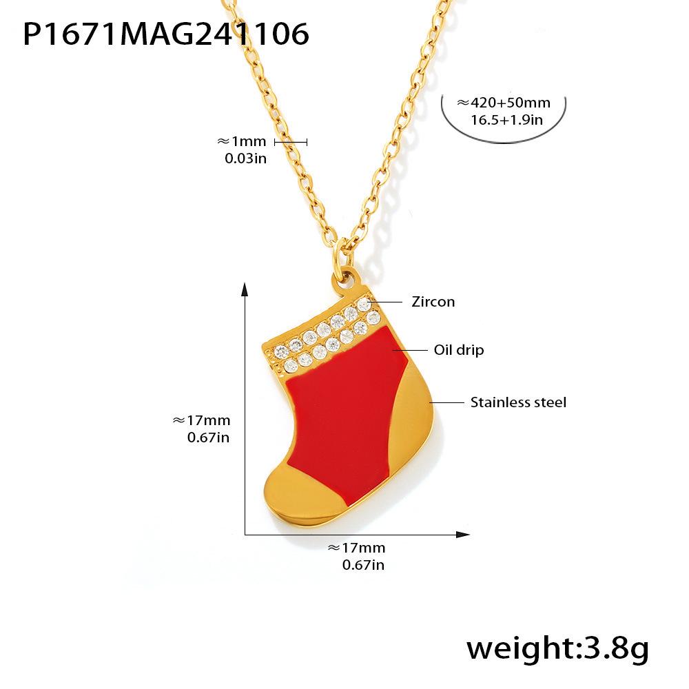 Mi Duoduo Christmas Gift: Cute Red Socks Pendant Necklace with Zircon, Gold-Plated Stainless Steel