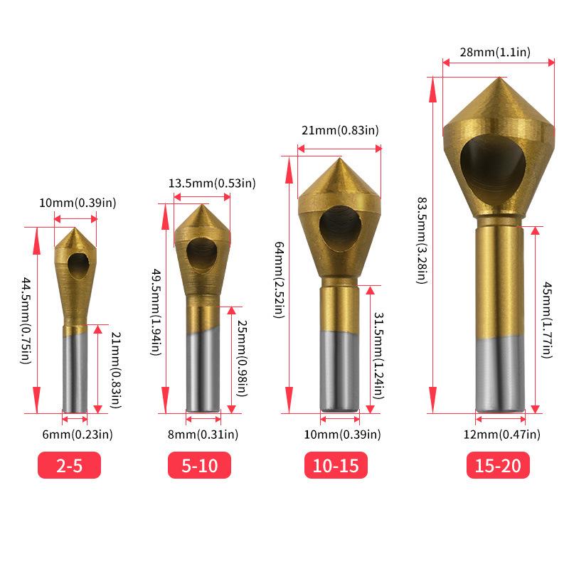 Chamfering & Countersink Drill Tool for Wood & Aluminum - Internal Chip Removal, Tapered Hole & Screw Countersink.