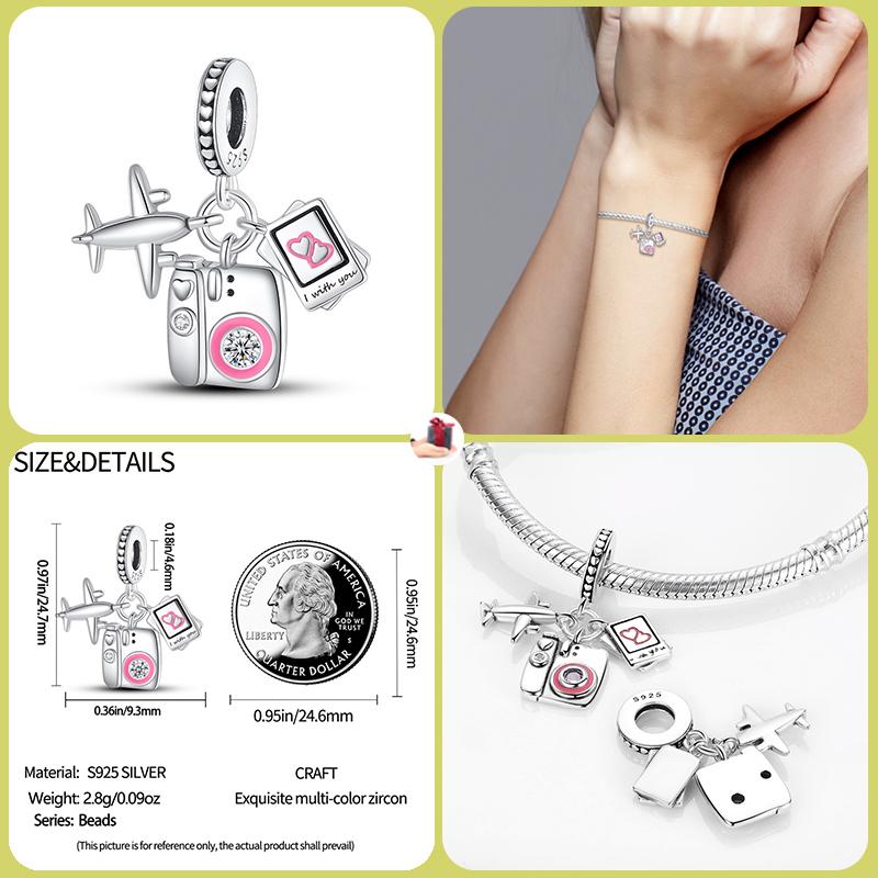 925 Silver Globe Airplane Charm Beads For DIY Bracelet Making Ladies Jewelry 3mm Original Design
