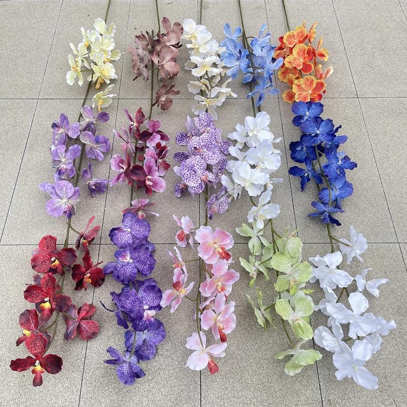 9 Heads Vanda Orchids Artificial Flowers Faux Silk Flowers for Wedding Home Decor Photography Props