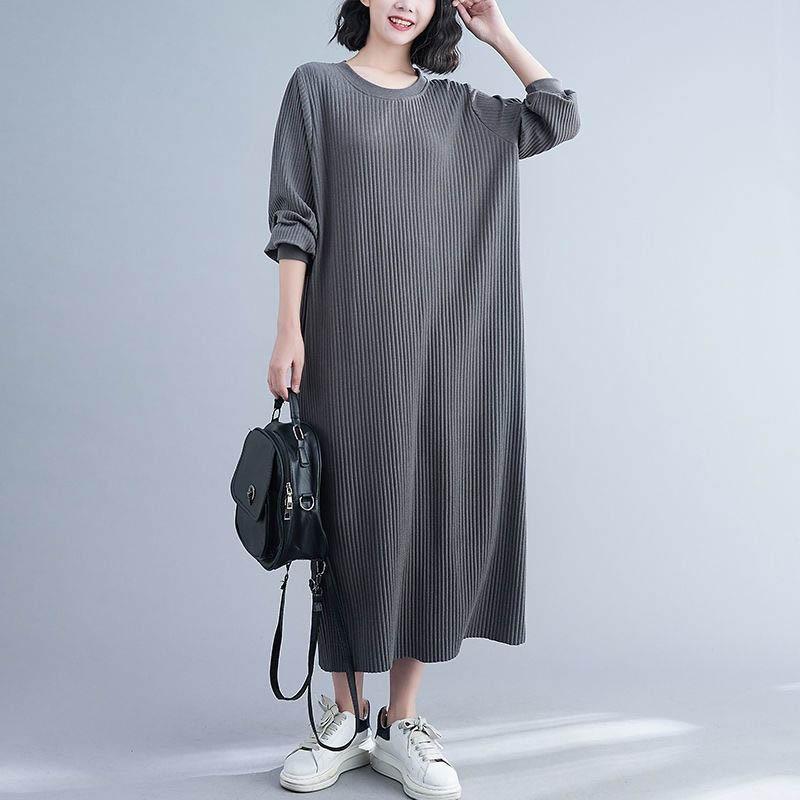 Dress for Woman Cotton Plus Size Loose Stretch Casual Solid Color Soft Long Sleeve Dresses
