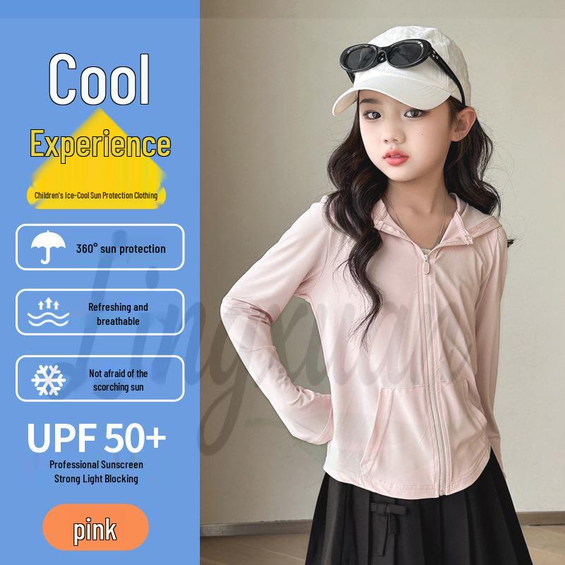 Girls UPF 50+ Summer Ice Silk Breathable Anti-UV Sun Protection Shirt 130 (for 115-125cm) розовый