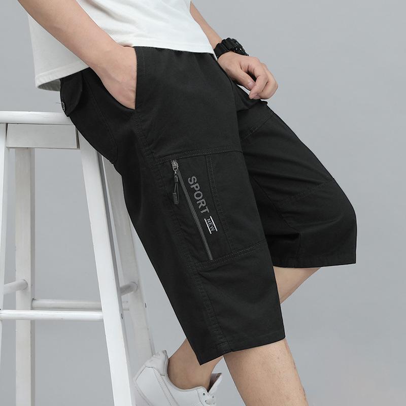 Sommer Herren Outdoor Casual Cargo Shorts Knielange Hosen Reißverschlusstasche Baumwollshorts Kletterjogger Elastische Taille Sportbekleidung