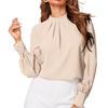 Ladies' Fashionable And Elegant Chest Pleated Stand Collar Long Sleeved Solid Color Top