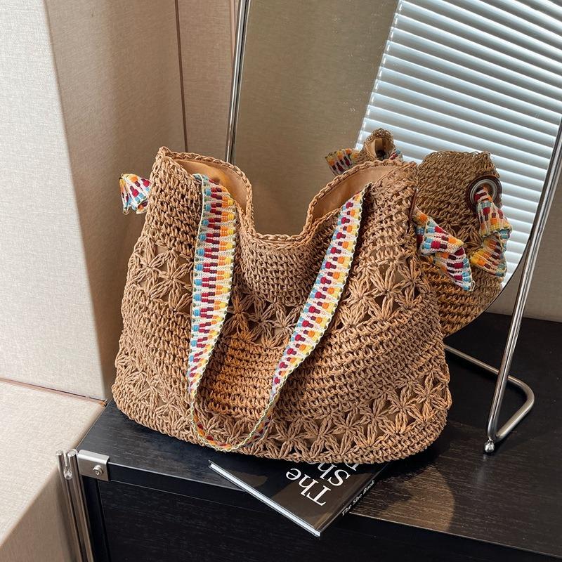 

Сумка-тоут из соломы большой вместимости для поездок на работу, плетеная женская новая летняя универсальная сумка через плечо, пляжная сумка