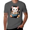 A Kawaii Cat Eating Raunisex Tshirt Work Wear Simple Tee Shirt Tshirt