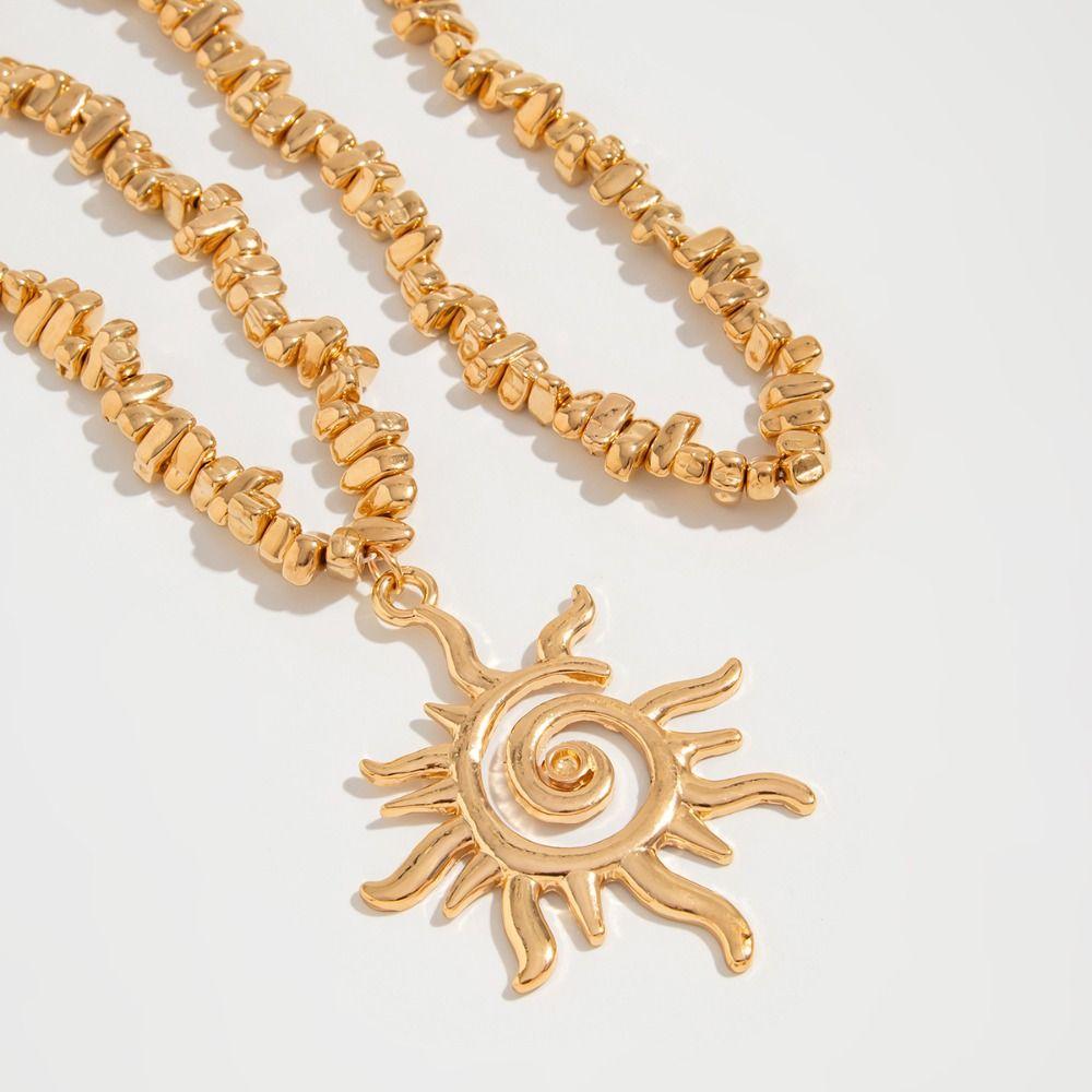 Imitation Pearl Sunflower Pendant Exquisite Beads Chain Choker Jewelry Multilayer  Necklace  Girls