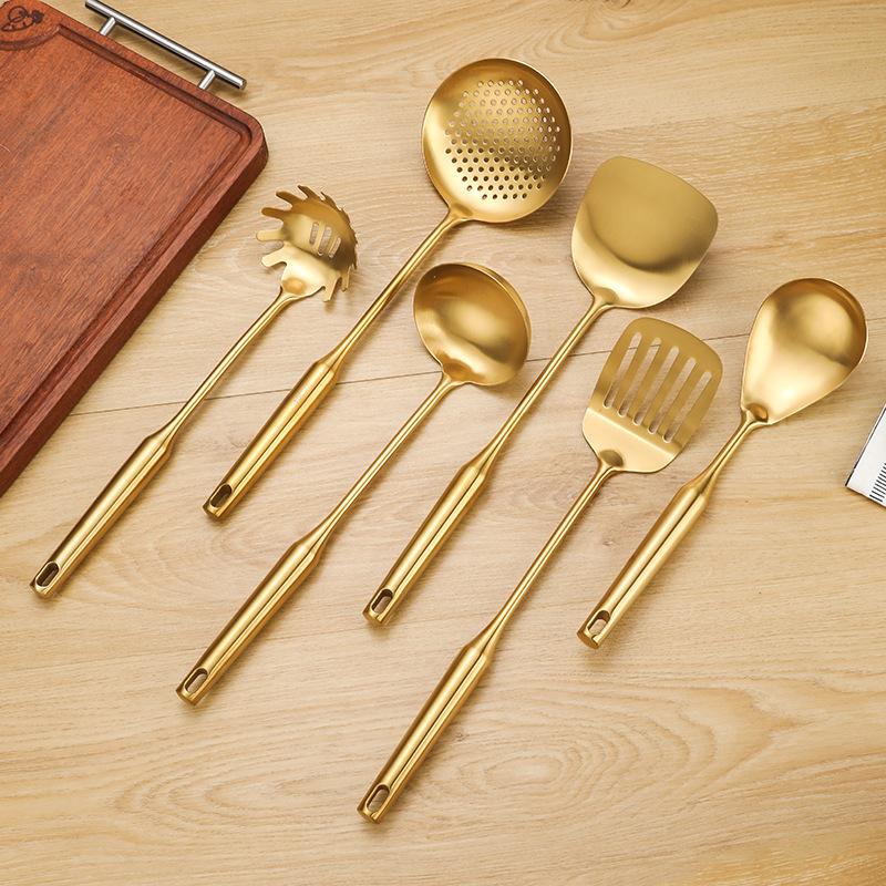 Stainless Steel Spatula Kitchen Cooking Tools Cooking Spatula Spoon Fishing Spoon Big Leak Set Golden Gift Set