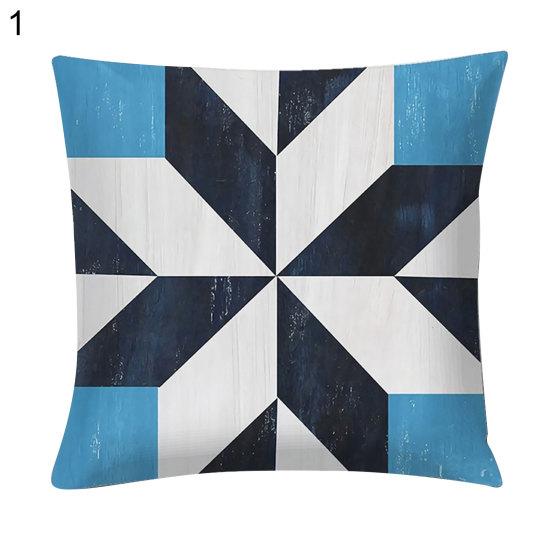 Blue Geometric Printed Throw Square Pillow Cover Sofa Chair Cushion Pillowcase
