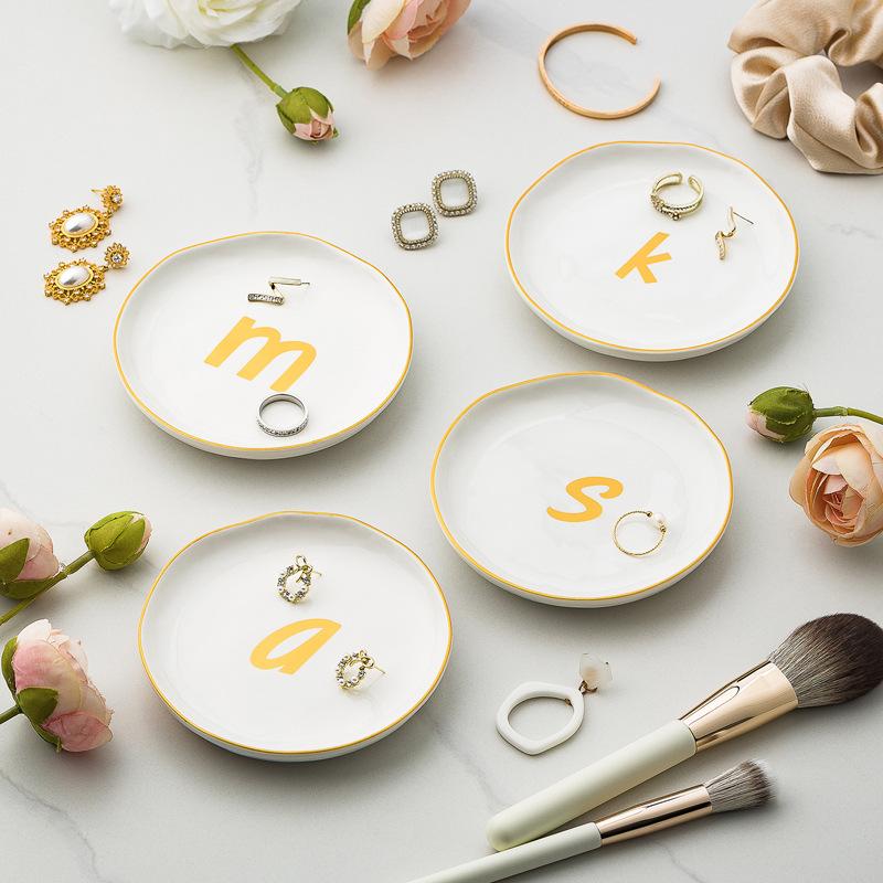 Jewelry Tray Letter Plate Ins Style Display Plate Bathroom Storage Tray Popular Ceramic Plate Gift