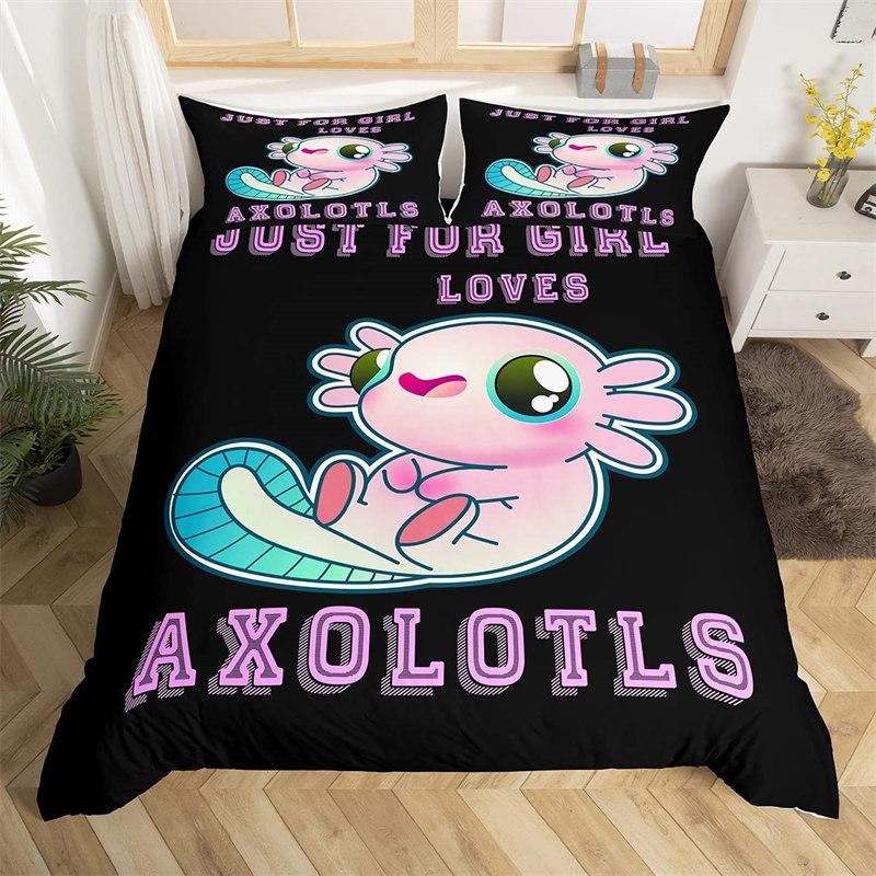Cartoon Axolotl Duvet Cover Full For Kids Boys Girls Toddlers Kawaii Axolotl Bedding Collection Cute Sea Weed Coastal Comforter Cover