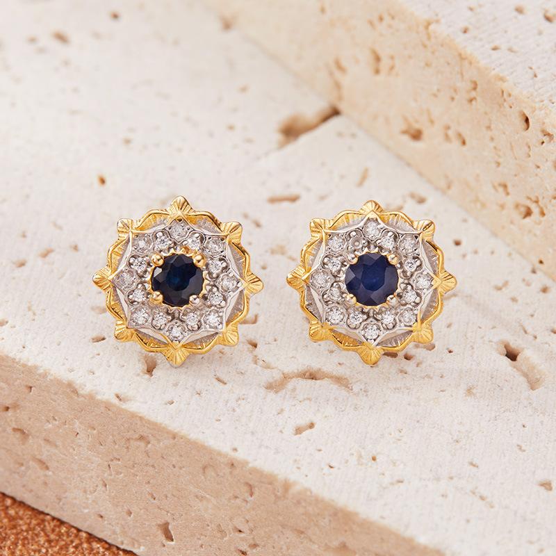Natural Garnet Tanzanite Sapphire Topaz Stud Earrings Women'S S925 Sterling Silver Gemstone Ear Jewelry