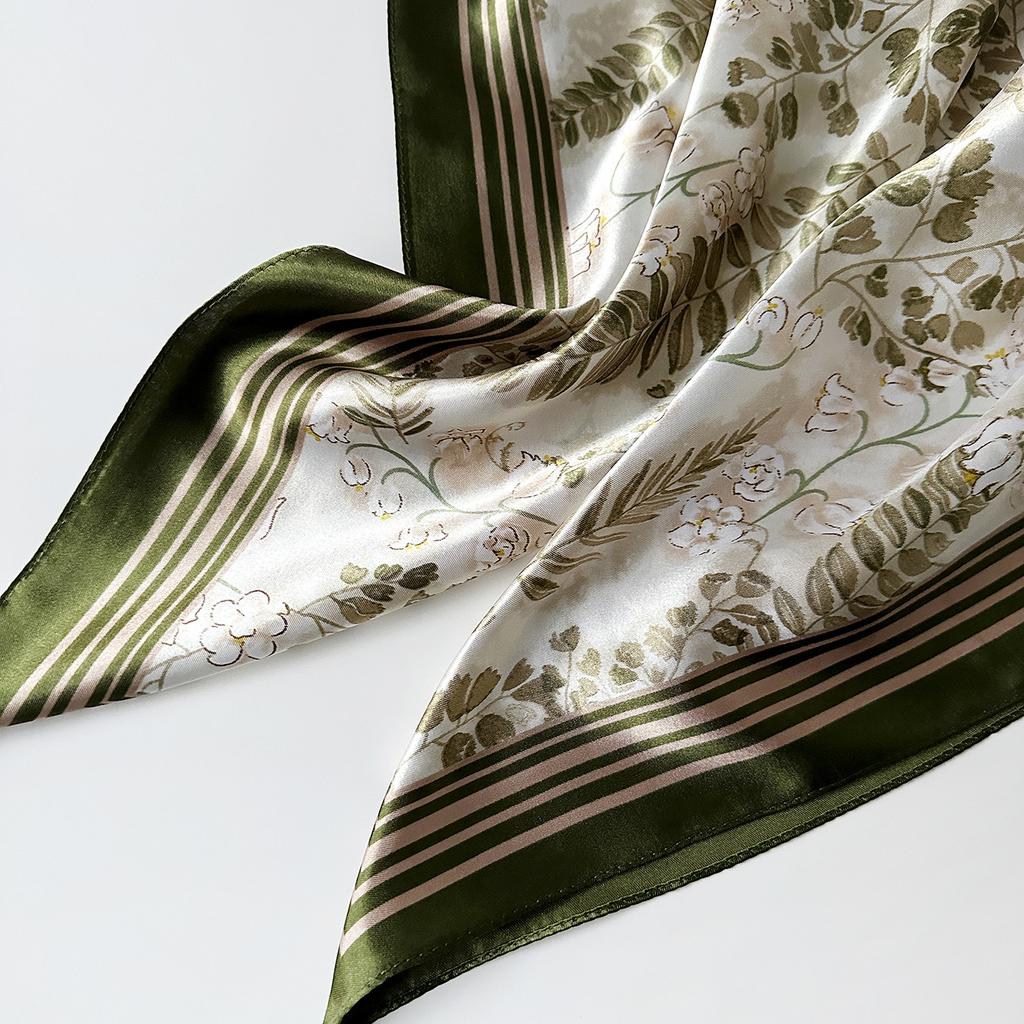 90cm Large Square Scarf Silk Scarf Headband Flower Printing Scarf Scarf Satin Square Scarf for Women