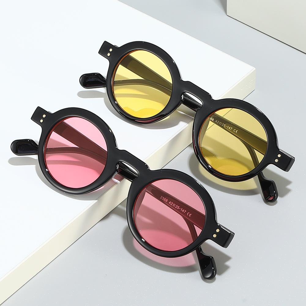 Lunettes de soleil rondes à petite monture pour unisexe Style rétro vintage Protection UV400 Verres en PC Teintes Activités de plein air