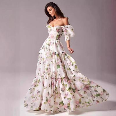 Vestido de Noite de Organza de Fada Fora do Ombro