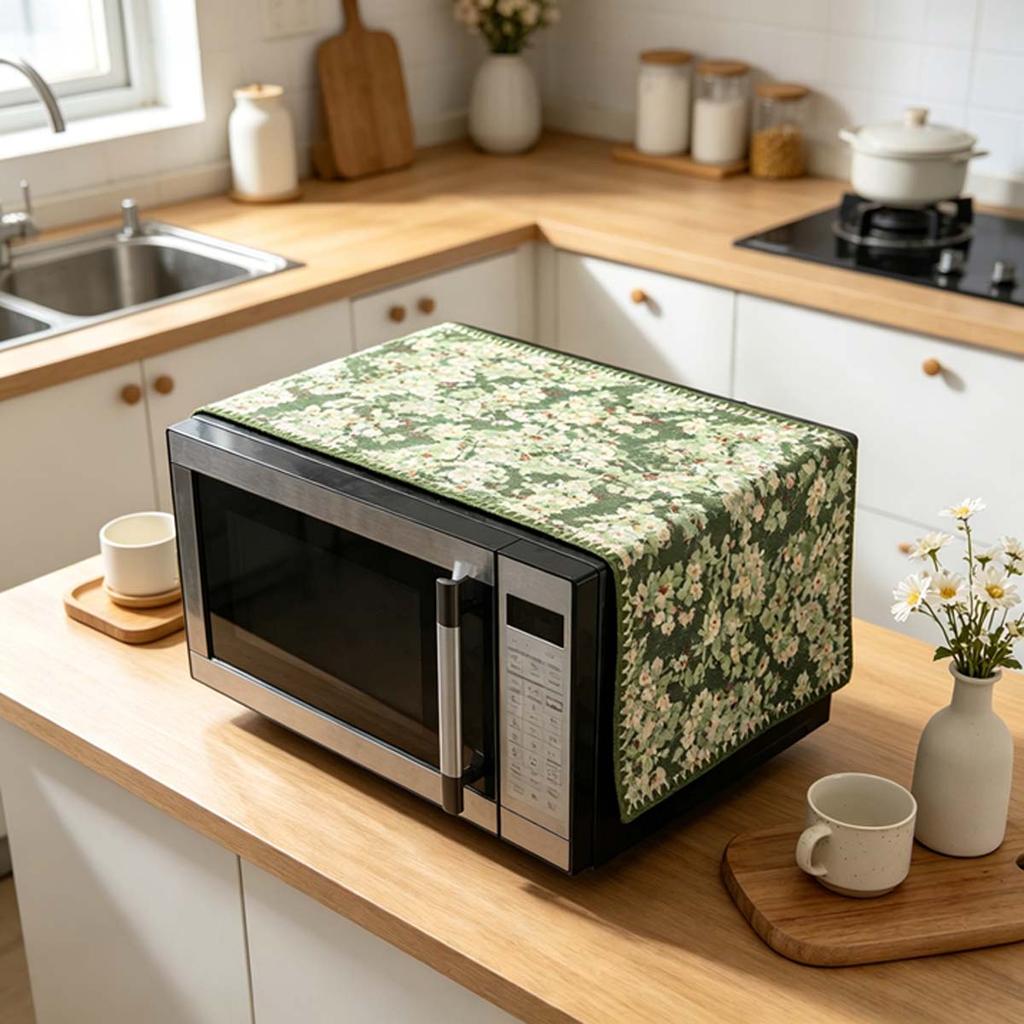 30x90cm Portable Cotton Linen Microwave Dust Cover Small Kitchen Accessory