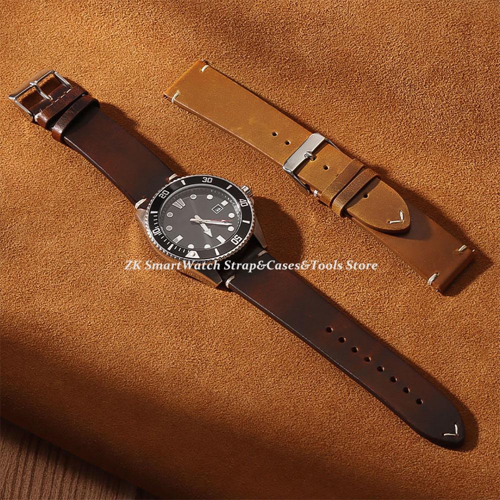 Quality Handmade Retro Oil Wax Genuine Leather Calfskin Strap 18mm 19mm 20mm 21mm 22mm 24mm Quick Release Band Watch Accessories