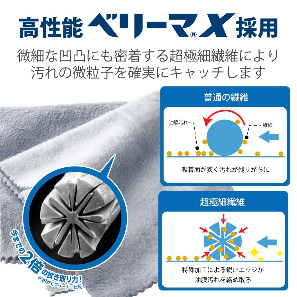 ELECOM Cleaning Large Microfiber Effective against and Made in Gray Cloth, Ultra-Fine Fiber, Size, Cleaner, Water-Based Oil-Based Stains, Powerful,