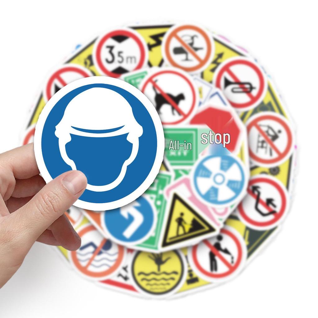 50pcs Cartoon Road Sign Stickers: Waterproof Decals for Suitcases, Cars, Scooters, and Phones.
