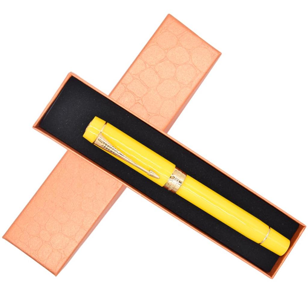 Ranvi Jinhao 100 Classic Yellow Color Gold Clip Fountain Pen F Nib with Converter and Pen Box