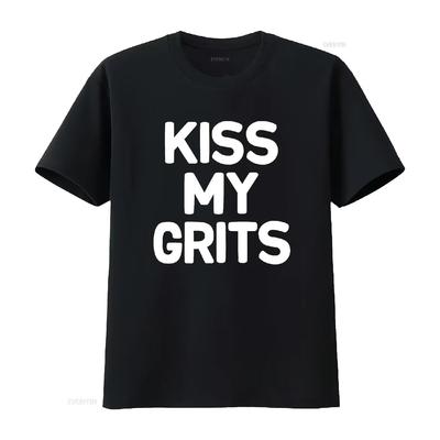 Lustiges Kiss My Grits Witz Sarkastisches Familien T-Shirt vintage gewaschen Vielseitig Weiches grafisches Mode Top für den Alltag