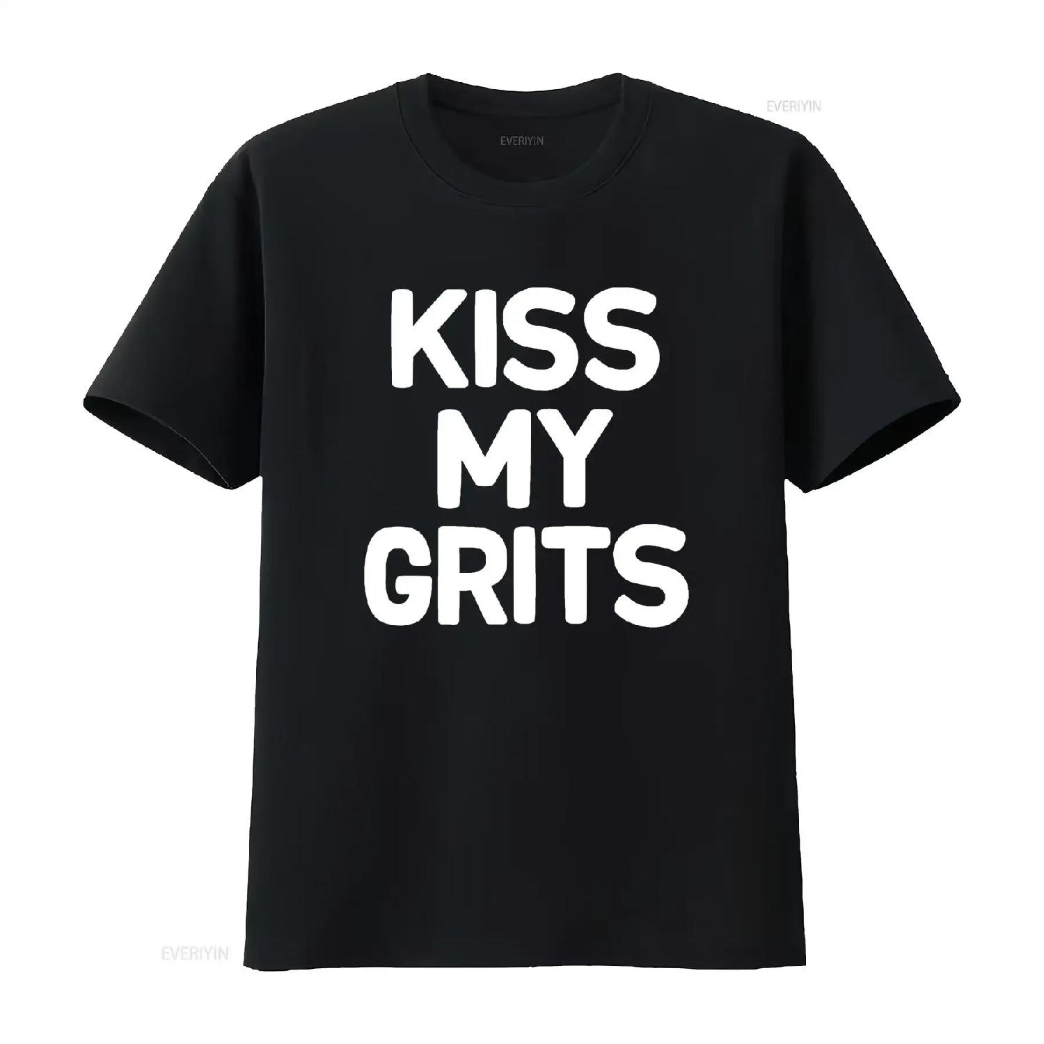 

Смешная саркастическая футболка с надписью Kiss My Grits для семьи, винтажная, стираная, универсальная, мягкая, с графическим принтом, мужской топ для повседневной носки S чёрный